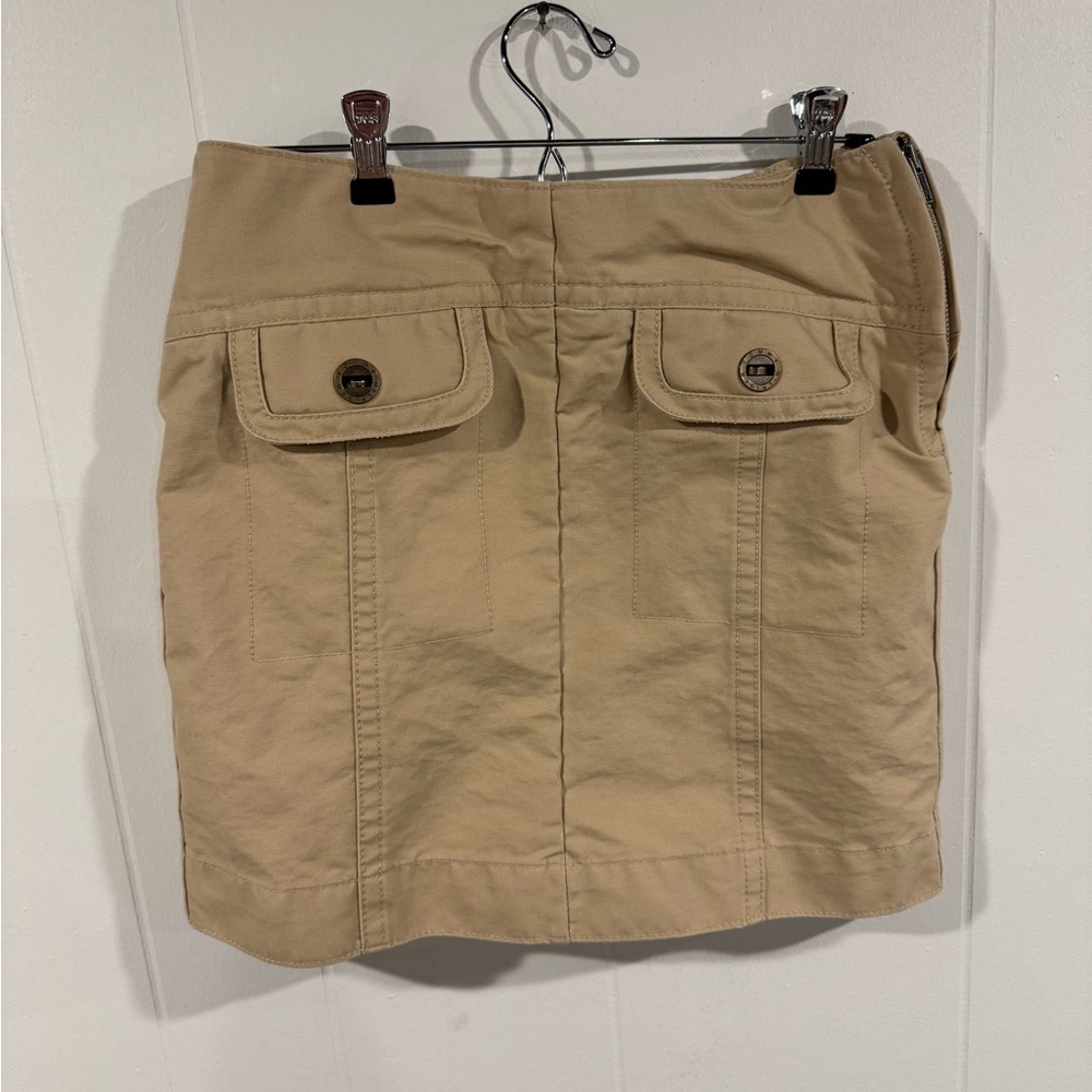 Y2K Tommy Hilfiger Khaki Mini Skirt size 6P Pocket Details cotton